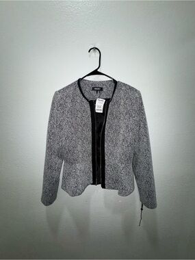 NWT DKNY Black-Trim Gray Tweed Collarless Blazer
